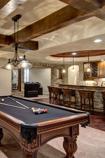 Basement Bar with a pool table