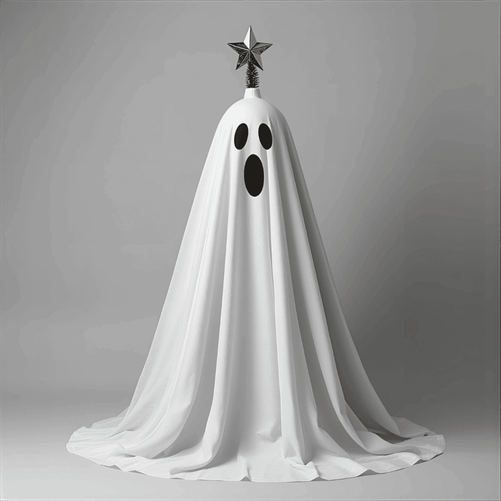 ghost sheet over christmas tree